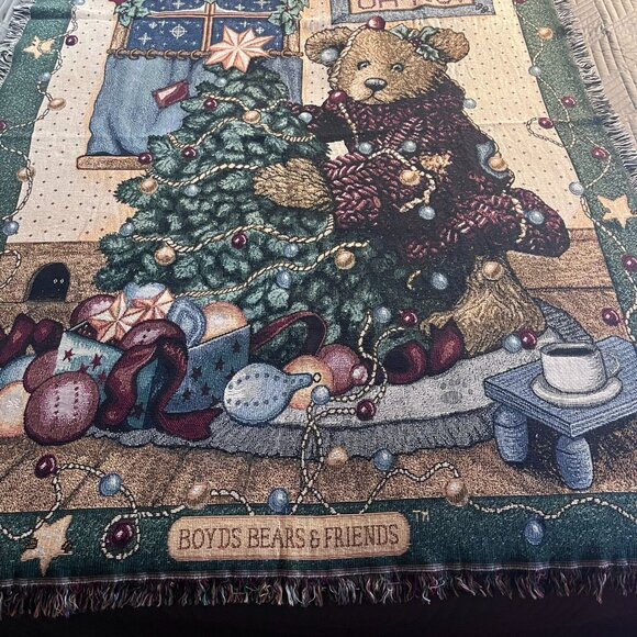 (VCC)Boyds Bears & Friends Christmas Tapestry Throw Blanket - Picture 1 of 8